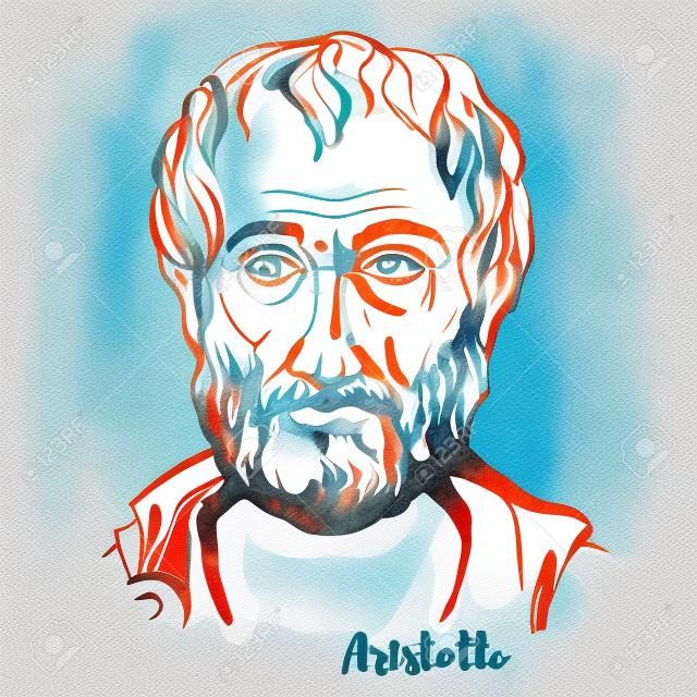 Retrato de vector acuarela de Aristóteles con contornos de tinta. Filósofo y científico griego antiguo.