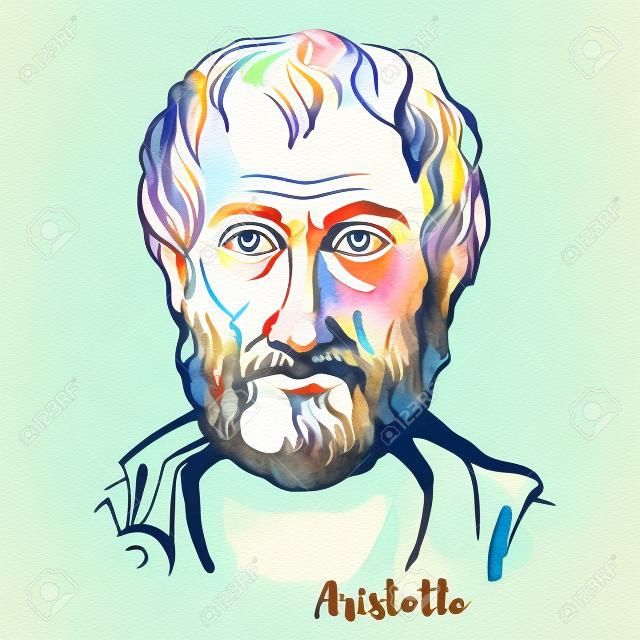 Ritratto di vettore dell'acquerello di Aristotele con contorni di inchiostro. Filosofo e scienziato greco antico.