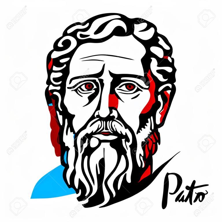잉크 윤곽이 있는 플라톤 새겨진 벡터 초상화. 고대 그리스의 철학자이자 서구 세계 최초의 고등 교육 기관인 아테네 아카데미의 설립자.