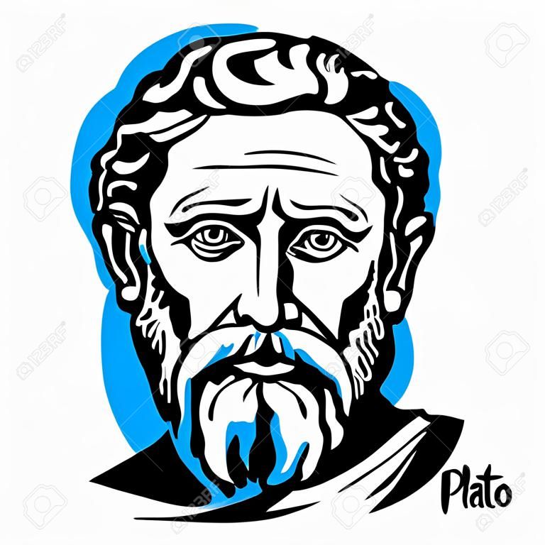 Retrato de vector grabado Platón con contornos de tinta. Filósofo de la Grecia clásica y fundador de la Academia de Atenas, la primera institución de educación superior en el mundo occidental.