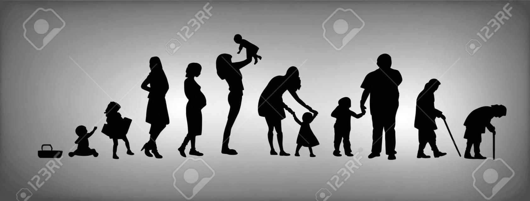 Silhouettes of people. The cycle of life. Vector