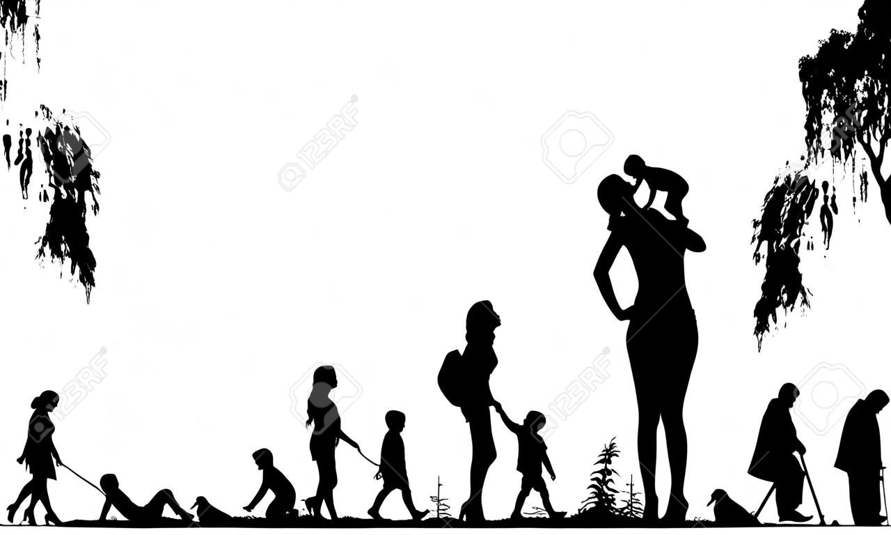 Silhouettes of people. Woman monochrome life cycle abstraction. Vector illustration