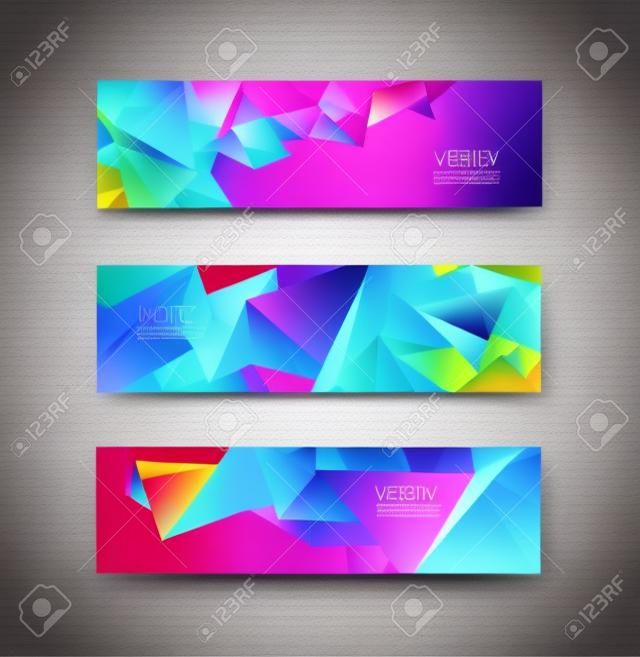 conjunto de vetores de cristal moderno facetado geométrico banners coloridos isolados
