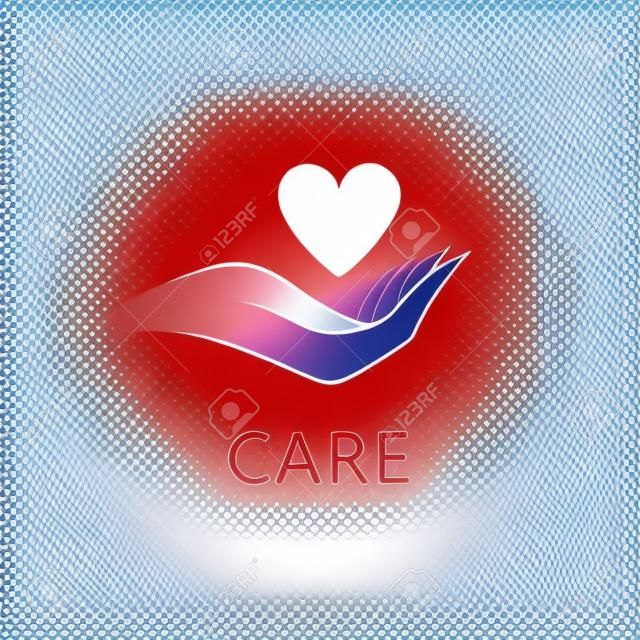 Vector la caridad, médico, cuidado, ayuda logotipo, icono con línea de mano con el corazón rojo. Aislada