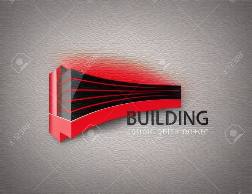 벡터 가로 빨간색 3d 건물, 사무실 로고, 고립 된 아이콘입니다. 정체