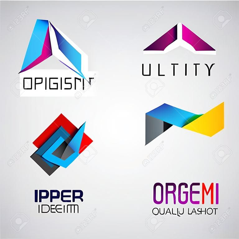 Векторный набор абстрактных красочные ленты, оригами логотипов, бумаги, 3d-ионами, логотипы изолированы. Удостоверение для компании, веб-сайт Логотип