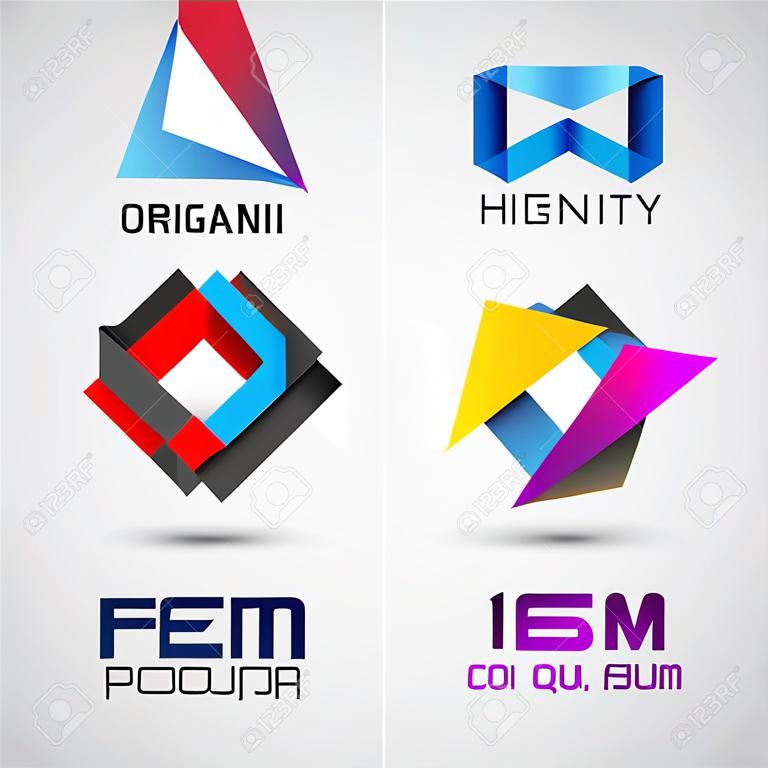 Wektor zestaw streszczenie kolorowe wstążki, logo, papieru, origami jonów 3D logo samodzielnie. Tożsamość dla firmy, strona internetowa logo