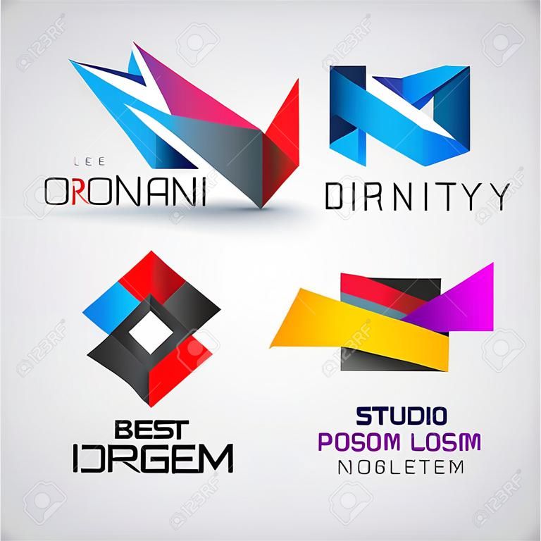 Векторный набор абстрактных красочные ленты, оригами логотипов, бумаги, 3d-ионами, логотипы изолированы. Удостоверение для компании, веб-сайт Логотип