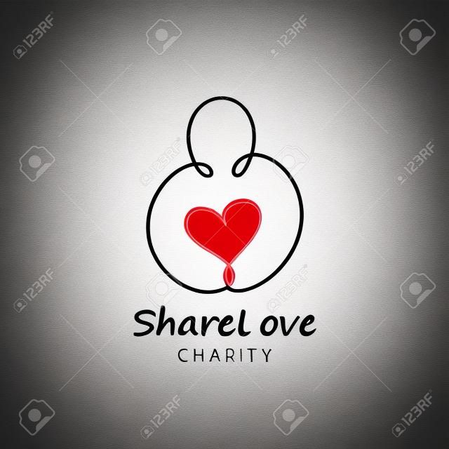 Vector Charity-Logo. Herz in der Hand Symbol, Zeichen, Symbol, Logo-Vorlage für einen guten Zweck, Gesundheit