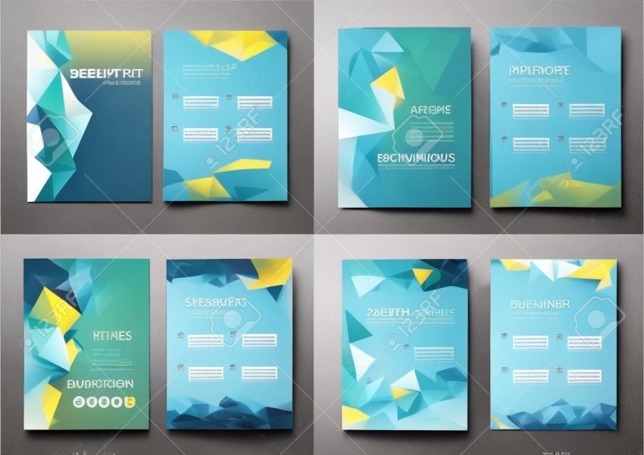 Conjunto de vetores de modelos de design de brochura, design de capa, folhetos. Folheto de negócios abstrato A4, estilo de faceta triangular geométrica com 3d