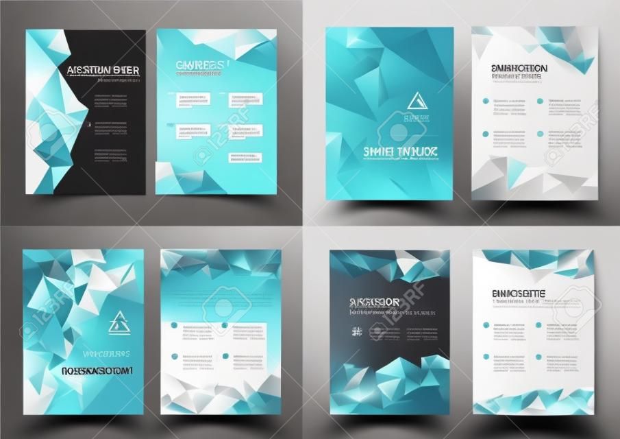 Vector conjunto de plantillas de diseño de folletos, diseño de portada, folletos. Folleto de negocios abstracto A4, estilo de faceta de triángulo geométrico con 3d