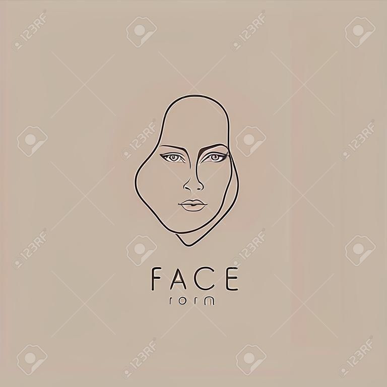 Vector minimal face, linear artistic logo. Social net, emblem for beauty studio and cosmetics - female portrait, beautiful woman s face - badge for make up artist, fashion.