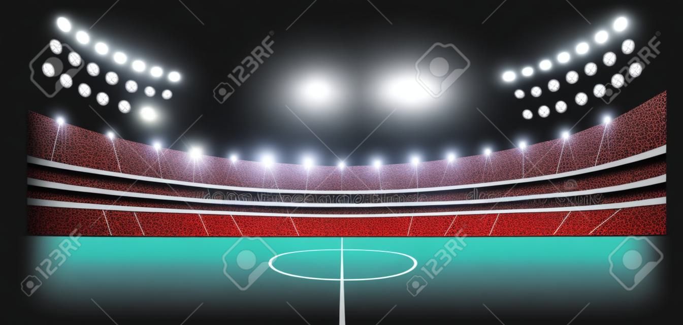Fußball-arena-stadion bei nacht beleuchtet vektorillustration.