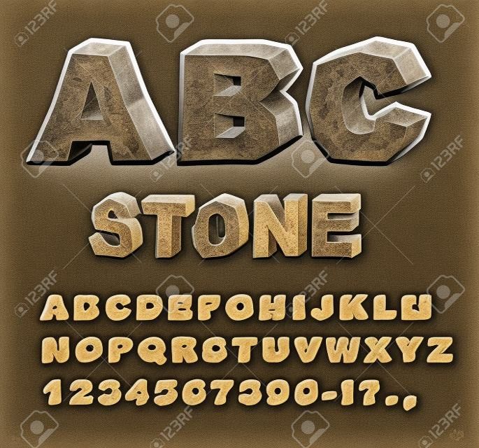 Stone ABC. Rock font. Set of letters from brown calculus with cracks and chipped. alphabet crag