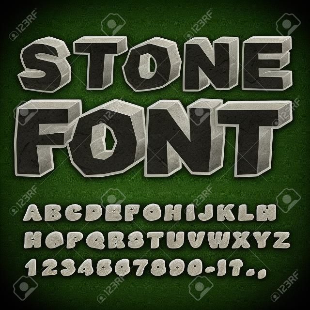 石字體。一組從石頭的字母。字母和岩石。石頭字母與裂縫