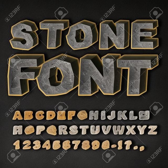 스톤 글꼴. 돌에서 편지의 집합입니다. 알파벳 및 바위입니다. 돌 균열이있는 알파벳