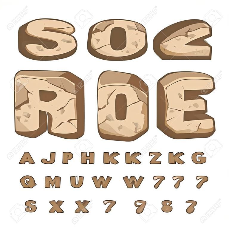 Fonte de pedra. Conjunto de letras de pedras. Alfabeto e pedras. alfabeto pedregoso com rachaduras