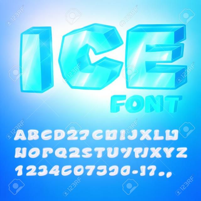 Fuente del hielo. letras frías. alfabeto azul transparente. Frosty alfabeto. letras congelados