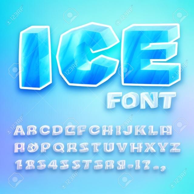 Buz yazı tipi. Soğuk harfler. Şeffaf mavi alfabe. Soğuk alfabe. dondurulmuş yazı