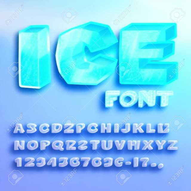 얼음 글꼴입니다. 콜드. 투명 파란색 알파벳입니다. 서리가 내린 알파벳입니다. 냉동 문자