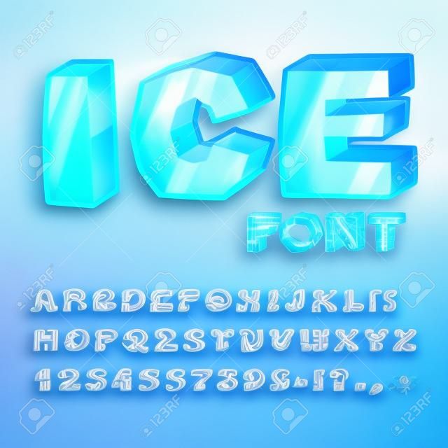 Ice font. Cold letters. Transparent blue alphabet. Frosty alphabet. frozen lettering