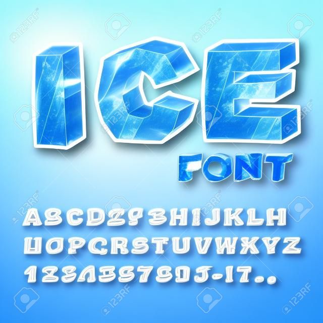 氷のフォントです。冷たい文字。透明な青いアルファベット。冷ややかなアルファベット。冷凍レタリング