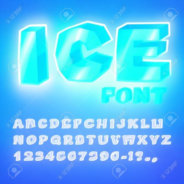 Fonte de gelo. Letras frias. Alfabeto azul transparente. Alfabeto gelado. lettering congelado