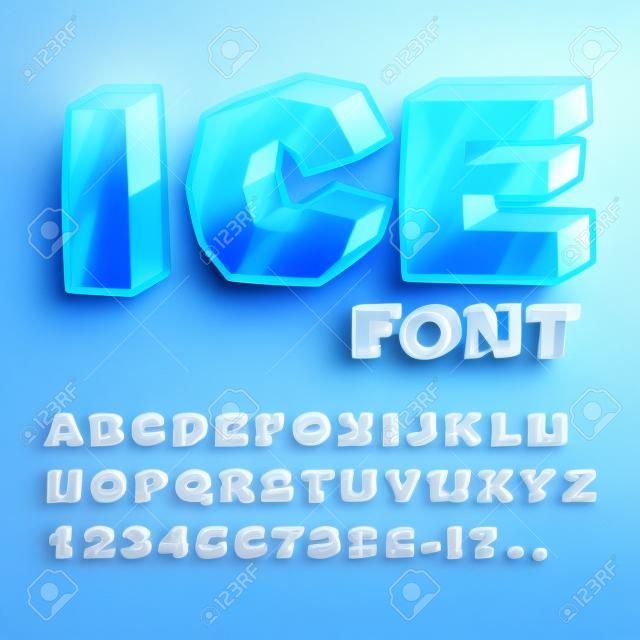 Fonte de gelo. Letras frias. Alfabeto azul transparente. Alfabeto gelado. lettering congelado