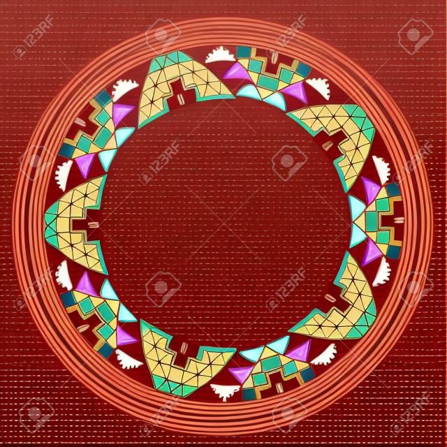 圓形裝飾。圓形鏡框，花環。美洲原住民（印第安人）圓形的圖案，向量。