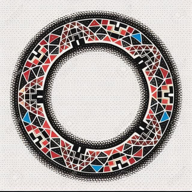 圓形裝飾。圓形鏡框，花環。美洲原住民（印第安人）圓形的圖案，向量。
