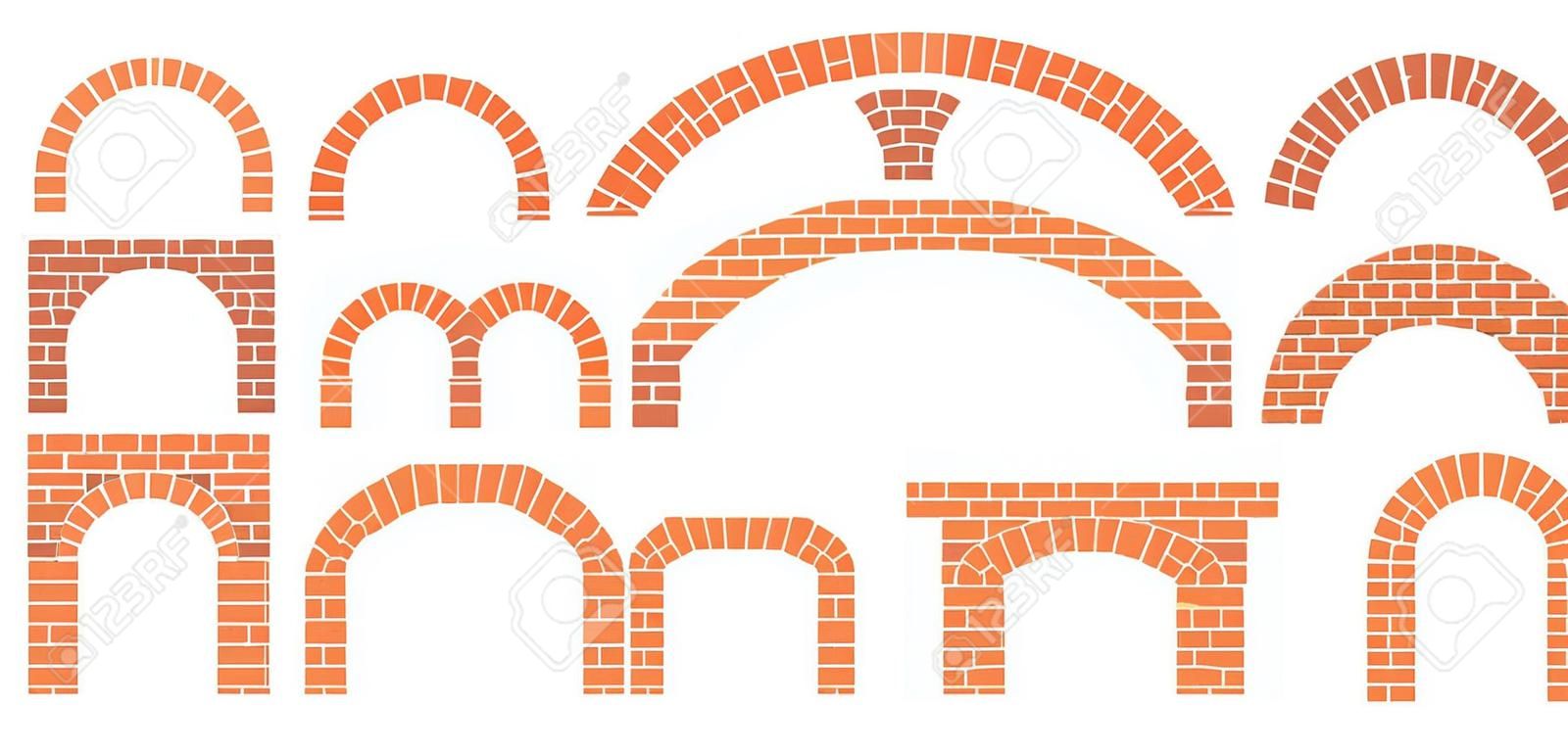 Brick archs set. Masonry icons in flat style. Vector illustration on a white background.