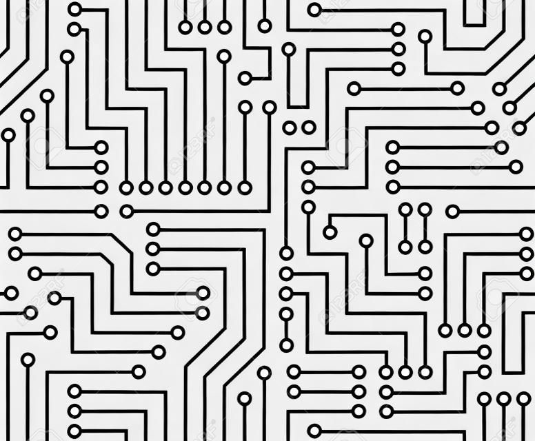 Schwarz-Weiß Printed Circuit Board Nahtlos mit Muster in der Farbfelder-
