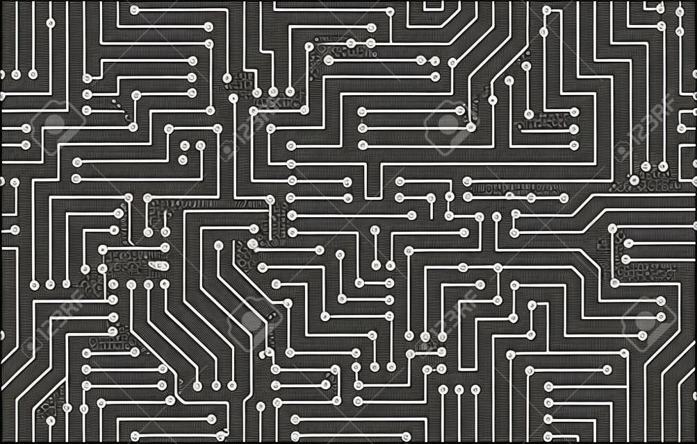 Black and White Printed Circuit Board Seamless Background with Pattern in Swatches