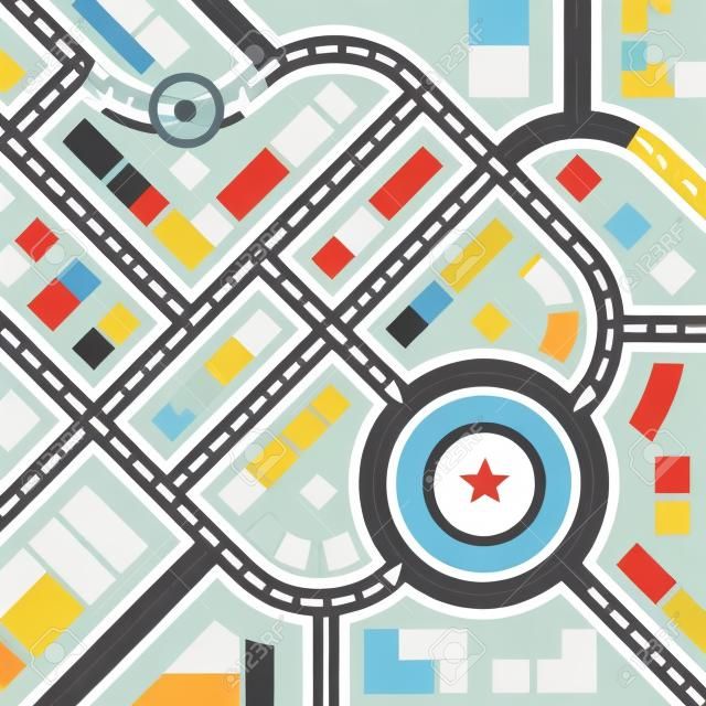 Abstract Eenvoudige Stadskaart met Pins en Manieren in Flat Style