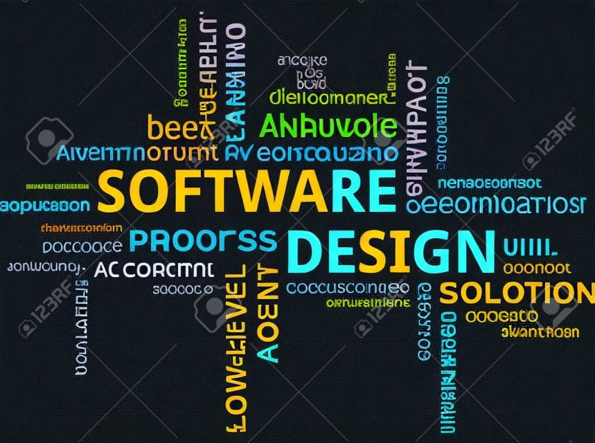 Een woord cloud van software ontwerp gerelateerde items