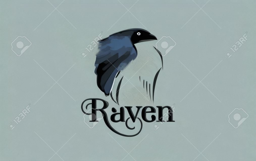 Latająca wrona lub kruk ptak w ilustracji wektorowych w stylu minimalistycznym