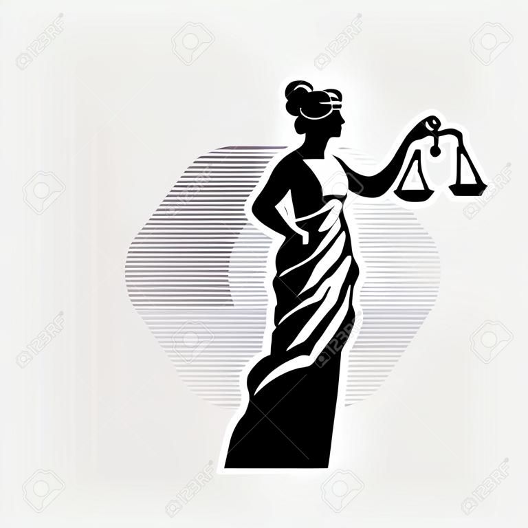 Woman with a blindfold. Themis with scales in outstretched hand. Justice.