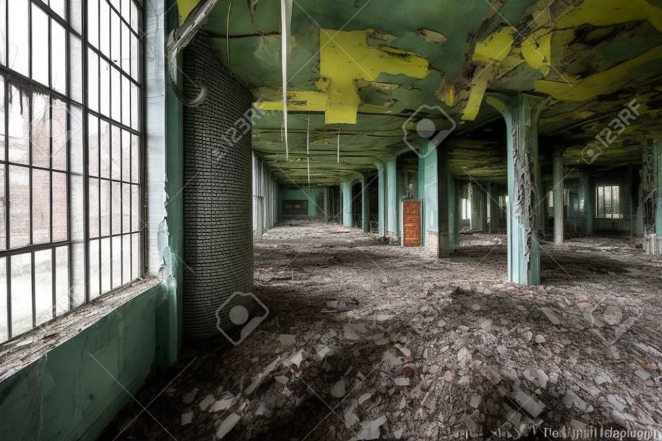 디트로이트에 있는 버려진 피셔 바디 플랜트 공장의 내부 모습. 그 이후로 공장은 버려지고 비어 있습니다.