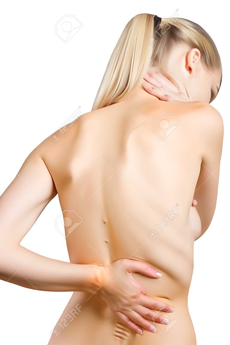 Femme avec des douleurs de la colonne vertébrale et arrière