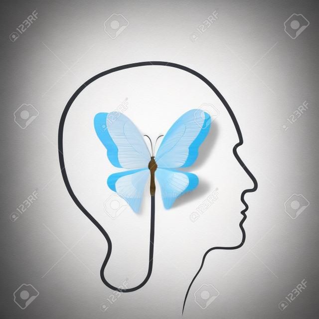 人體頭部與紙蝴蝶 - 象徵自由和創意 - 設計理念