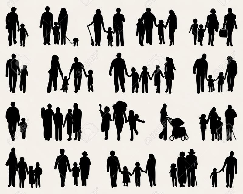Zwarte silhouetten van families, vector illustratie