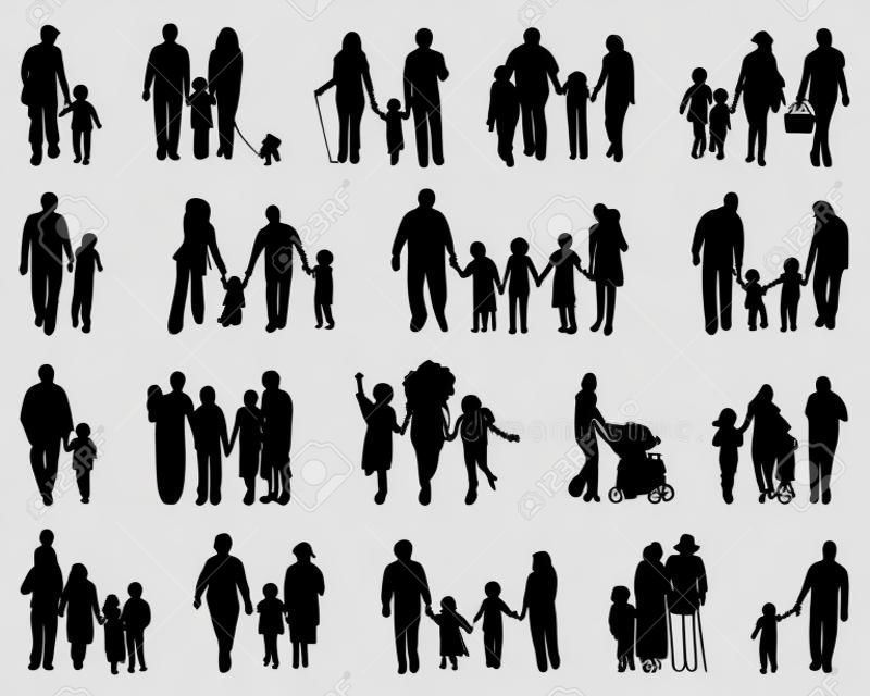 Zwarte silhouetten van families, vector illustratie
