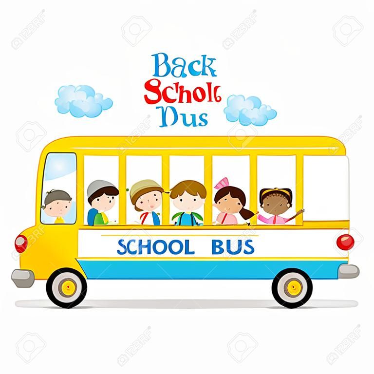 兒童享受校車，回到學校，教育，文具，圖書，兒童，知識，學習用品，教育主題