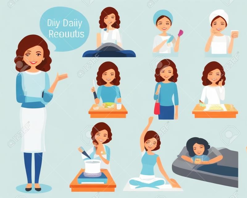 The daily routines of woman, people, activities, habit, lifestyle, leisure, hobby, avocation