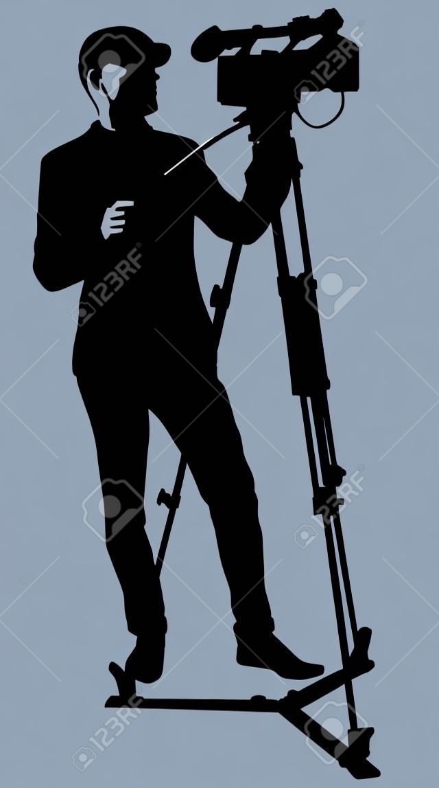 vector black silhouette of cameraman with video camera