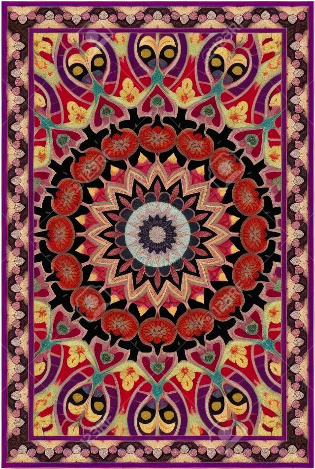 Modèle coloré pour tapis, textile. Motif floral oriental avec grenade.