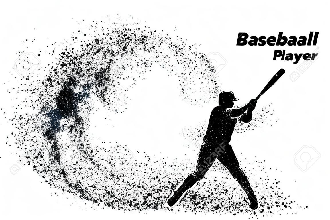 силуэт игрока в бейсбол с частицей. Текст на отдельном слое, цвет может быть изменен в один клик