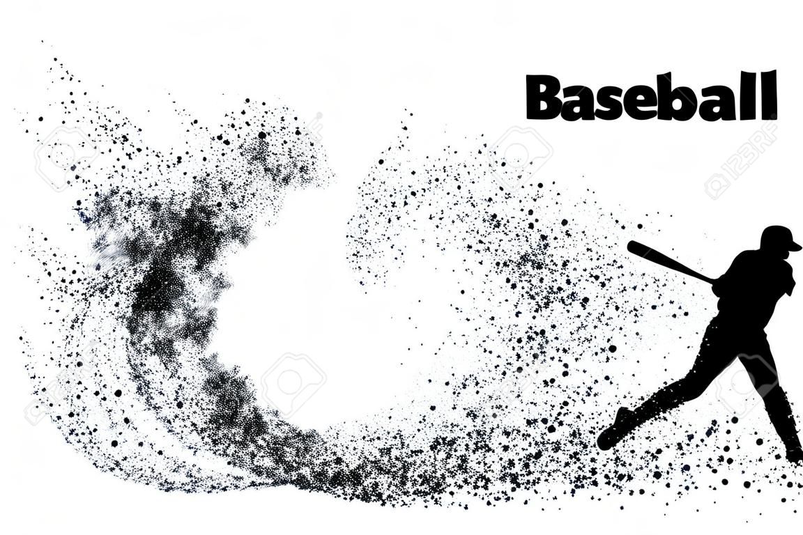 силуэт игрока в бейсбол с частицей. Текст на отдельном слое, цвет может быть изменен в один клик