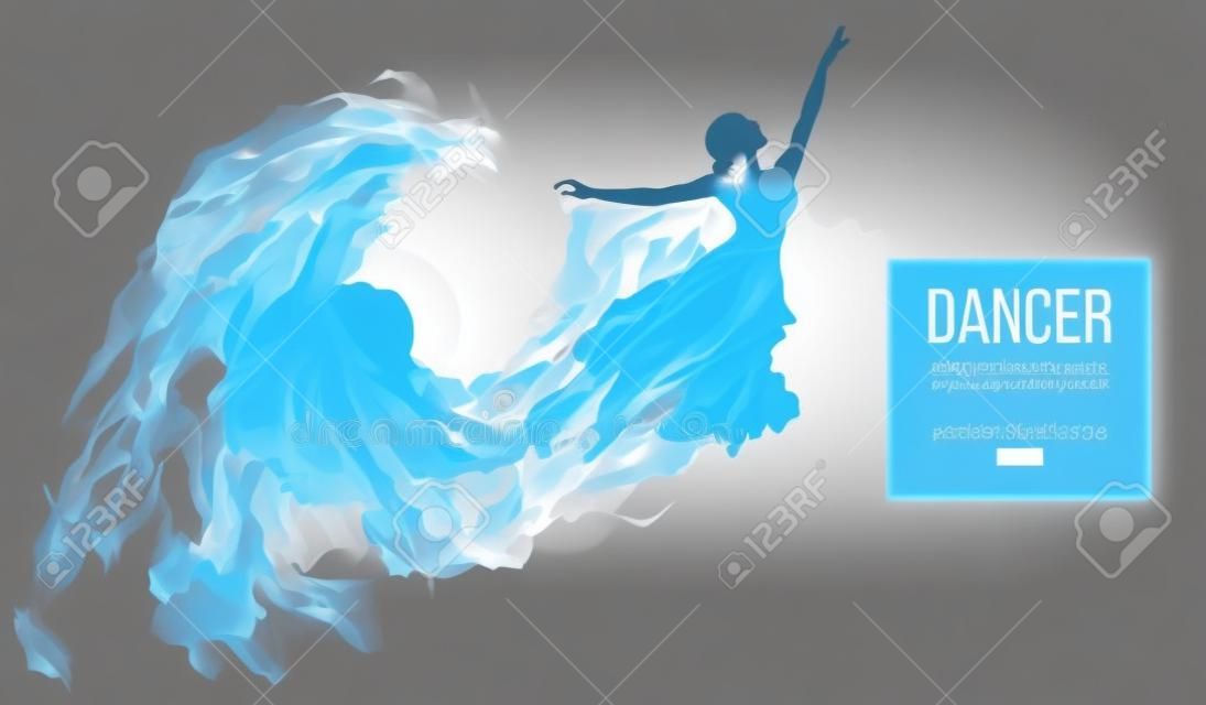 Silueta abstracta de una niña, mujer, bailarina dencing sobre el fondo blanco de partículas. Ballet y danza moderna. El fondo se puede cambiar a cualquier otro. Ilustración vectorial