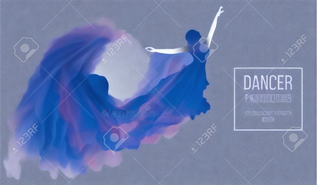 Silueta abstracta de una niña, mujer, bailarina dencing sobre el fondo blanco de partículas. Ballet y danza moderna. El fondo se puede cambiar a cualquier otro. Ilustración vectorial